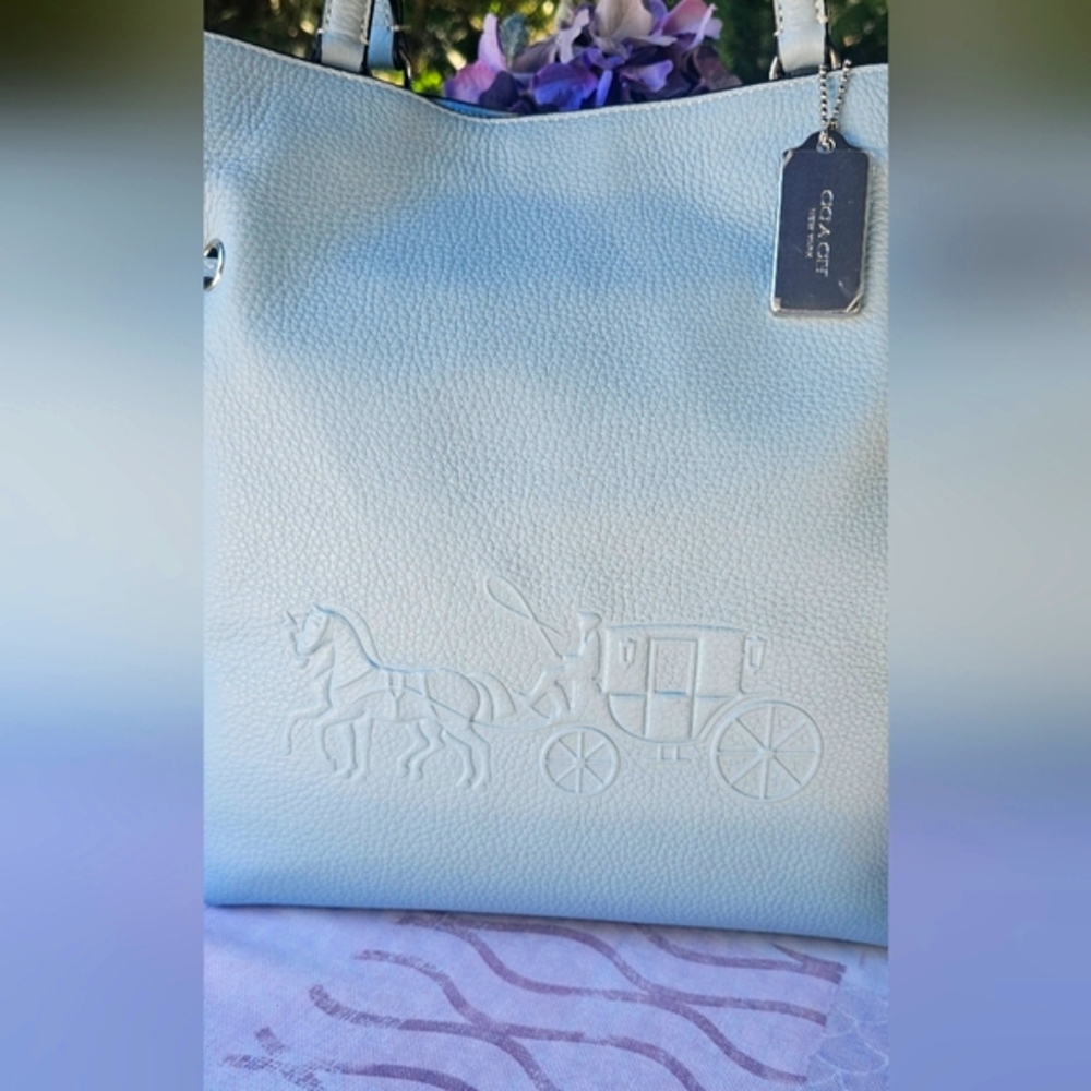 Coach Andy Tote in Pebble Leather Horse and Carriage in Blue - Picture 9 of 16